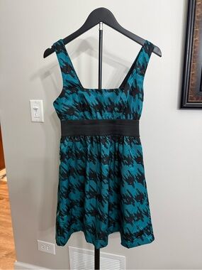 AKIRA Teal and Black Square-Neck Mini Dress Size Small